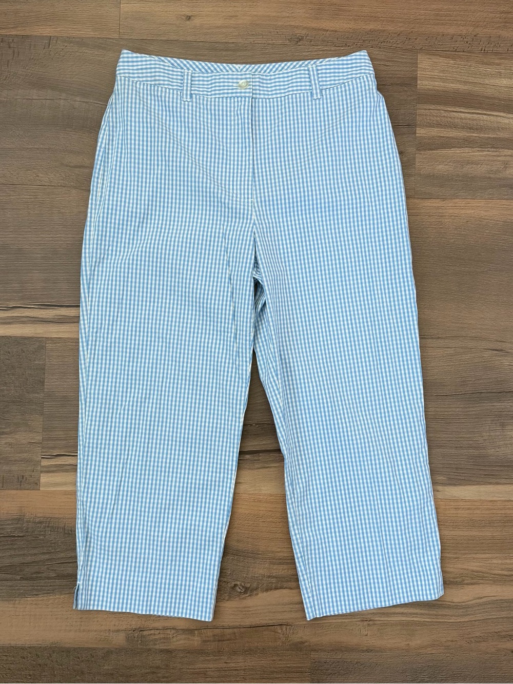 Vintage 90s Jaclyn Smith Sport Baby Blue Gingham Cropped Capri Pants Size 8
